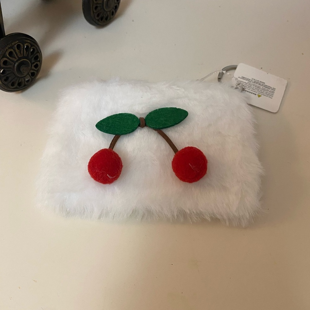 Fluffy White Pouch with Red Cherry Accents by Princess Accessories